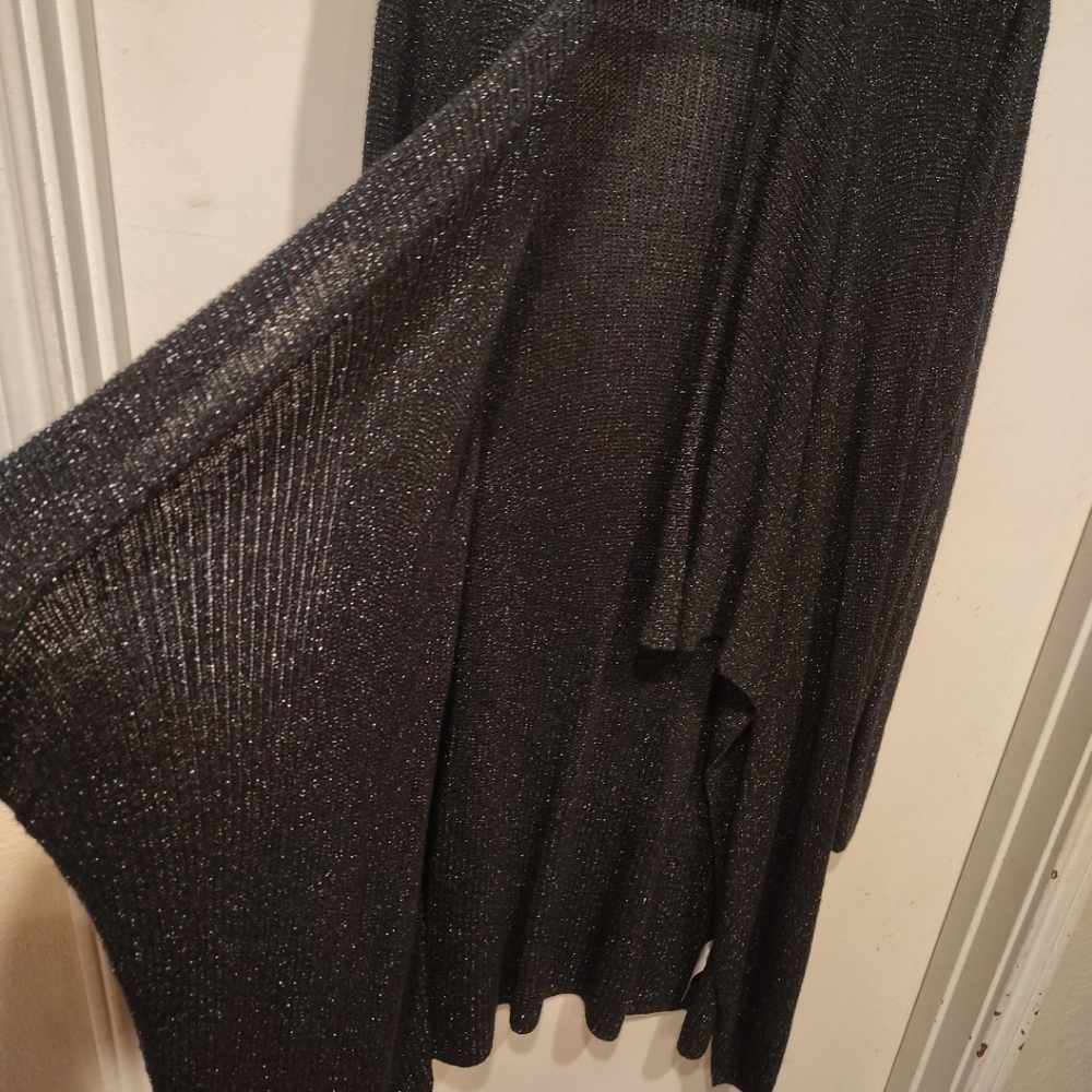 Eileen Fisher Black & Silver Wool Blend Waterfall Front Long Cardigan Sweater 2X - Picture 6 of 8